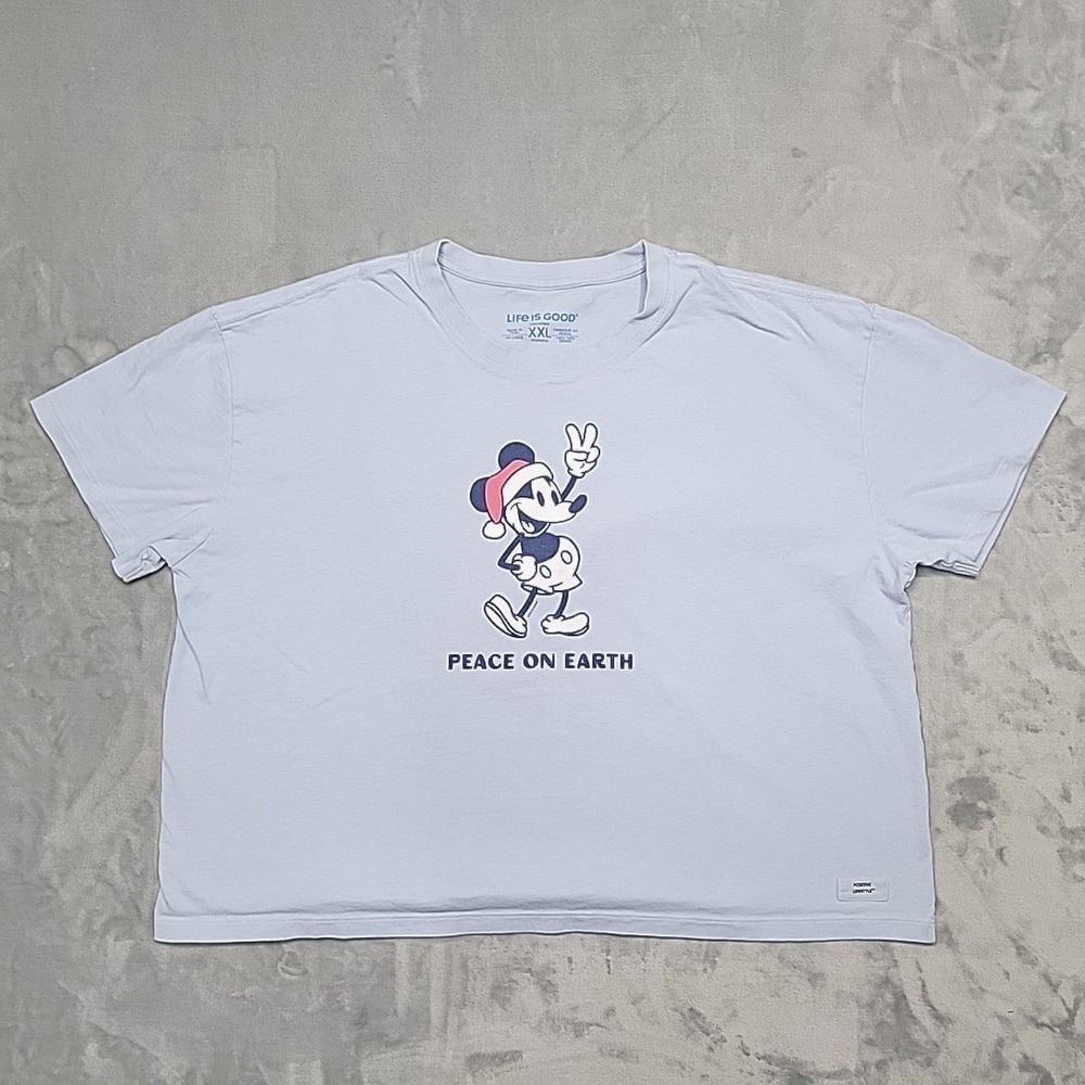 Life Is Good Shirt Womens XXL Blue Crusher Peace On Earth Mickey Mouse Disney